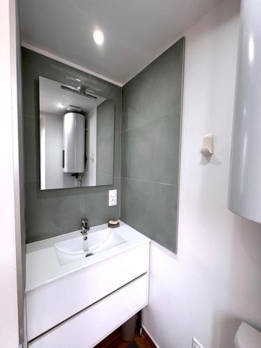 a bathroom with a sink and a mirror at Le Chenin 2 Pers Proche gare Avon in Avon