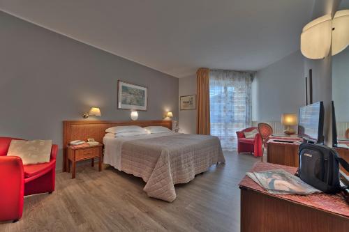 a hotel room with a bed and a television at Hotel Petrarca Terme in Montegrotto Terme