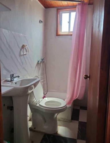 a bathroom with a white toilet and a sink at Loft centro de el tabo in El Tabo