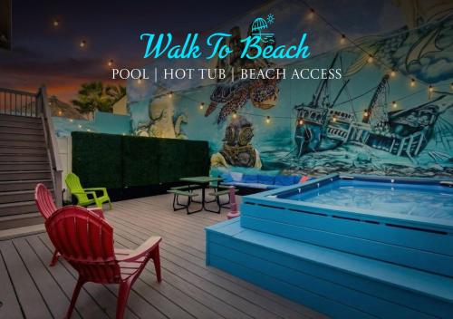 a wellness room with a hot tub and a mural at MERMAID HOUSE WITH POOL JACUZZI STEPS to SIESTA KEY BEACH in Sarasota