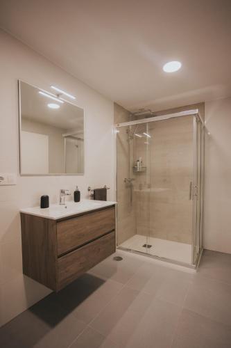 a bathroom with a sink and a shower at Casas del Pedregal Apartamento 1 in A Estrada