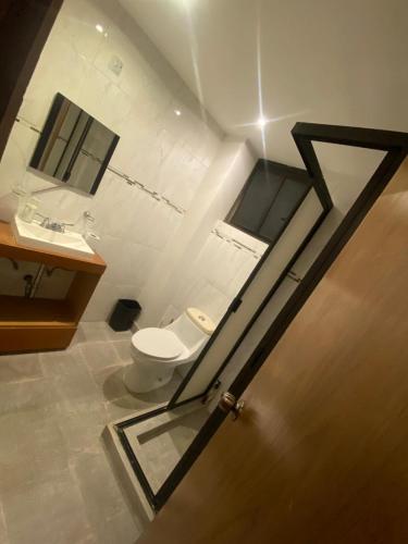 a bathroom with a toilet and a sink at Casa Coyoacan in Mexico City