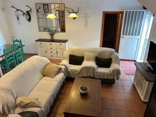 a living room with a couch and a coffee table at La Casa Grande in Benaocaz