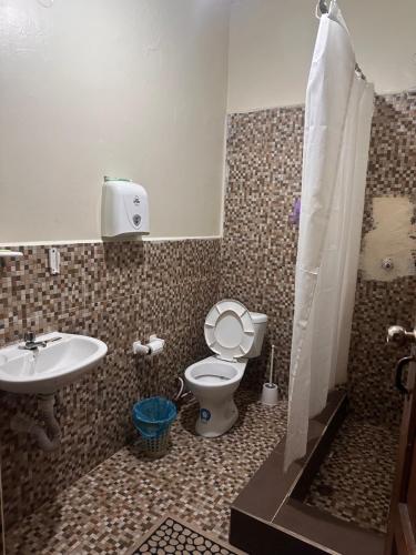 a bathroom with a toilet and a sink at Albergue Happy Backpacker in Cuenca