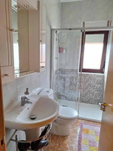 a bathroom with a sink and a toilet and a shower at El Burby II in Somo