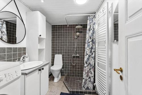 a bathroom with a toilet and a sink and a shower at AE315-Marstal-Kongensgade-8 in Marstal