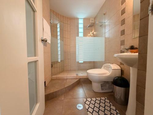 a bathroom with a toilet and a sink at Huacachina Boutique Hotel in Ica