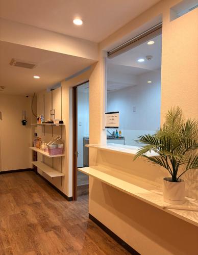a waiting room with a potted plant in a store at hotel LUNA STELLA in Sendai