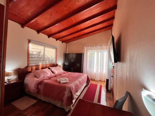 a bedroom with a bed and a tv in a room at Hospedaje Brisas de Frutillar in Frutillar