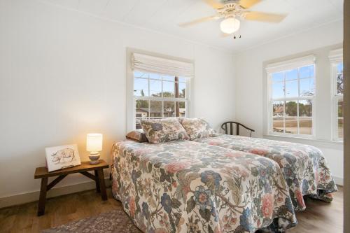 a bedroom with a bed and a ceiling fan at Cherry Street Star in Bandera