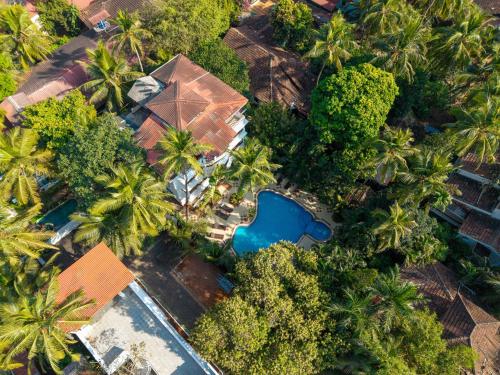 an overhead view of a resort with a pool and trees at Olive Hotel Alidia Beach Resort by Embassy Group in Baga
