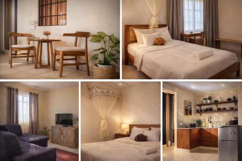 a collage of four pictures of a hotel room at Amirah Homes in Machakos