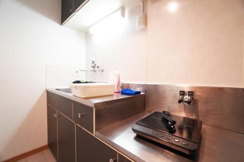 a small kitchen with a stove and a sink at Mary's Room Sumiyoshi in Sumiyoshi