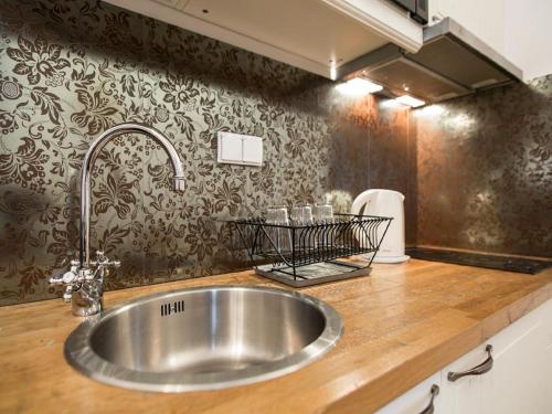 a kitchen with a stainless steel sink on a counter at TatryTOP Radowid basen sauna in Zakopane