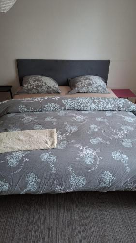 a bed with two pillows and a blanket on it at Private Ideal Apartment in Fribourg