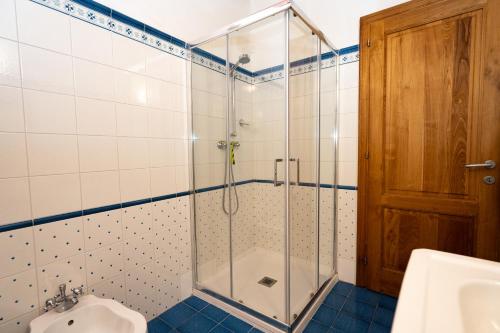 a bathroom with a shower with a toilet and a sink at Podere Vecci in Dicomano