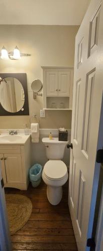 a bathroom with a white toilet and a sink at Barclay Cottage Inn in Virginia Beach