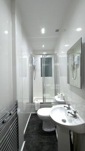 a white bathroom with a toilet and a sink at Modern apartment in Edinburgh in Edinburgh