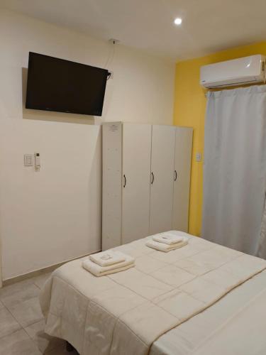 a bedroom with a bed with a tv on the wall at Depto 09 Condominio Totoras in Federación