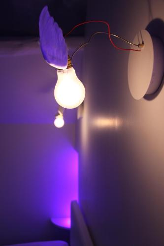 a pair of lights on a wall in a room at L'Hibernie in Rochefort-en-Yvelines
