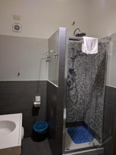 a bathroom with a shower with a toilet and a sink at Villamelchiorre 1 in Milan