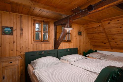 a bedroom with two beds in a log cabin at Adršpach chalupa in Adršpach