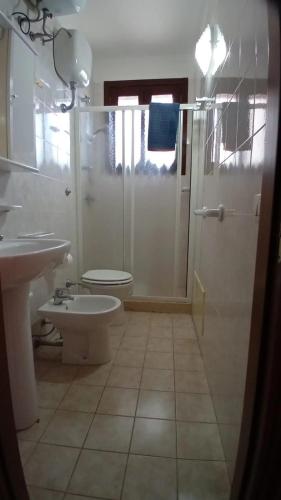 a bathroom with a shower and a toilet and a sink at terrazza acquaviva in Marittima