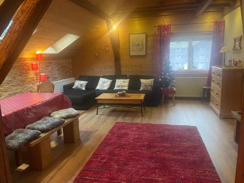 a living room with a couch and a table at Gite l'Ancolie in Marignier