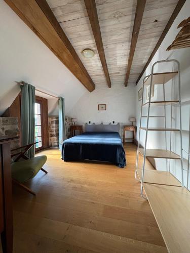 a bedroom with a bed and a ladder at Le petit Valet in Saint-Clément