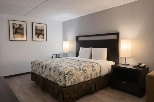 a hotel room with a bed and two lamps at Motel 6 Sherman, TX in Sherman