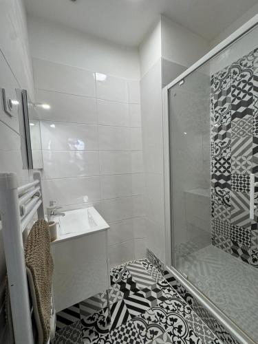a bathroom with a shower and a sink at Appartement Marseille au cœur du panier in Marseille