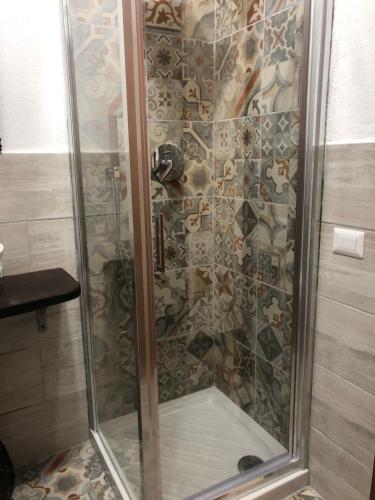 a shower with a glass door in a bathroom at Agriturismo Cà da Nonna Rosa in Neirone
