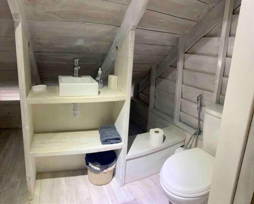 a small bathroom with a sink and a toilet at Moorea Fare Korail in Temae