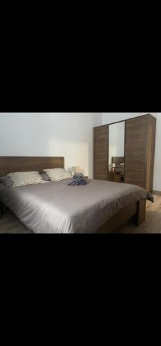 a bedroom with a large bed with a large mirror at Tautiului 222 apartment in Floreşti