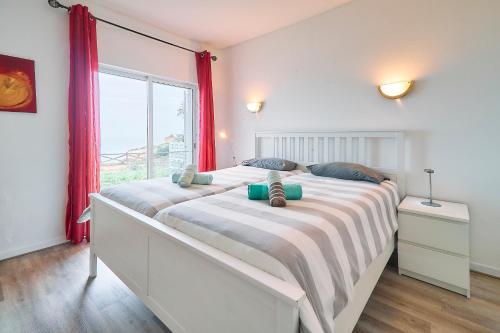 a bedroom with a large bed with a large window at Apartment Centeanes in Carvoeiro