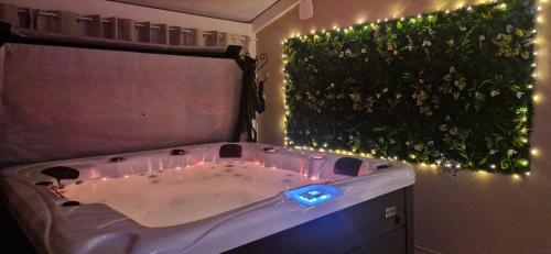a bath tub in a bathroom with a plant at Le cabanon du plaisir in Montpellier
