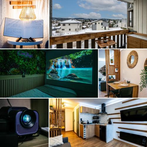 a collage of photos of a house at La Canopée Jurassienne in Les Rousses