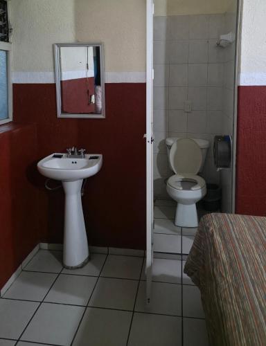 a bathroom with a sink and a toilet at El Pino - Hotel Economico Guadalajara in Guadalajara