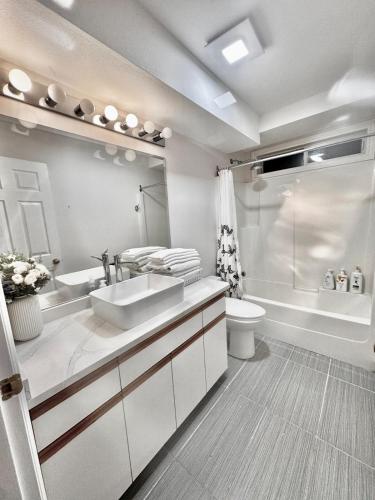 a bathroom with a sink and a toilet and a shower at 2BR sweet suite in Nanaimo