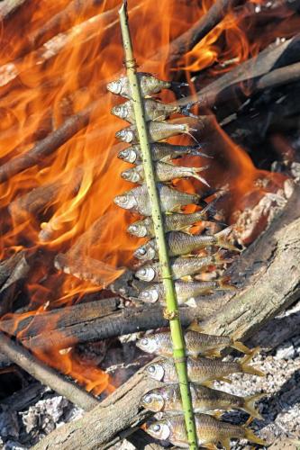 a close up of a fire with a plant at Kanlaya's Eyrie, Luxury Homestay in Pang Mapha