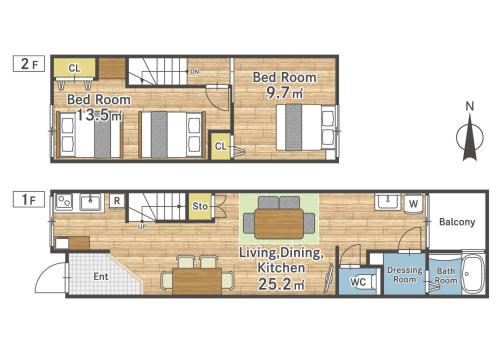 Up to 8 people , 65square , 10minutes by train to Namba , Japanese garden in the courtyard , Family-friendly , Free parking