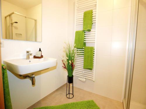 a bathroom with a sink and a shower at Holiday apartment in Bregenzerwald in Sibratsgfäll