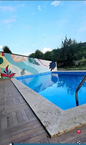 a swimming pool with a mosaic wall next to a pool at GM - Guesthouse in Choporti