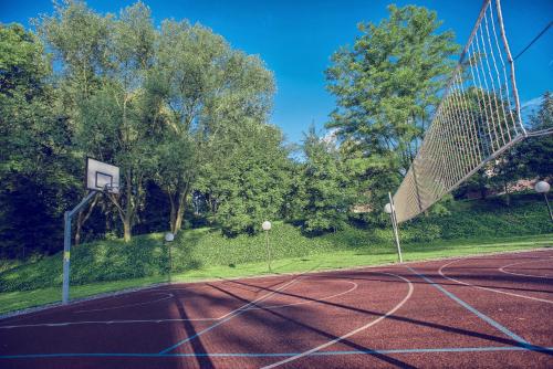 a basketball hoop with a net on a court at Hotel Niemcza Wino & Spa in Niemcza