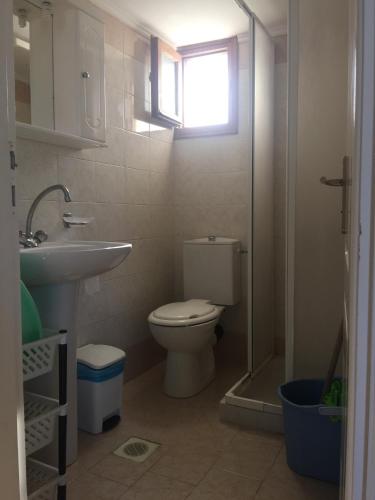 a bathroom with a toilet and a sink and a shower at AVRA Apartments & Studios in Frý
