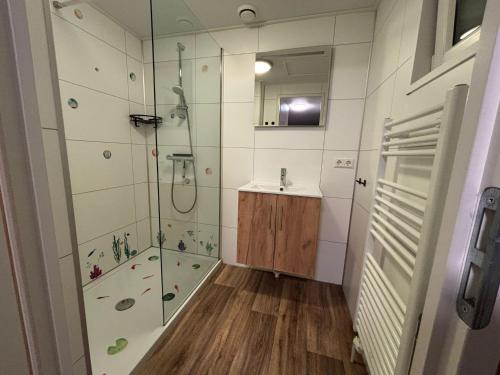 a bathroom with a shower and a sink at Bospark Wolfsven - 1511 in Mierlo