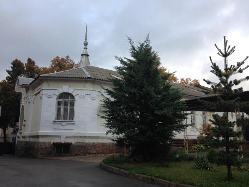 a white building with a tree in front of it at Budynok Pyschevycha in Oleksandriya