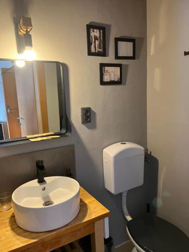 a bathroom with a white sink and a mirror at 4 Elements Appartmenthaus Monarda in Flachau