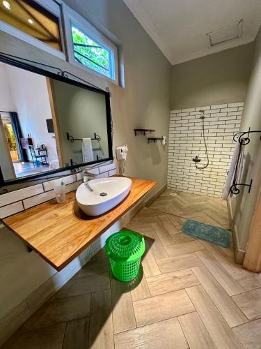 a bathroom with a sink and a shower at Boulevard Inn Mt Meru in Arusha