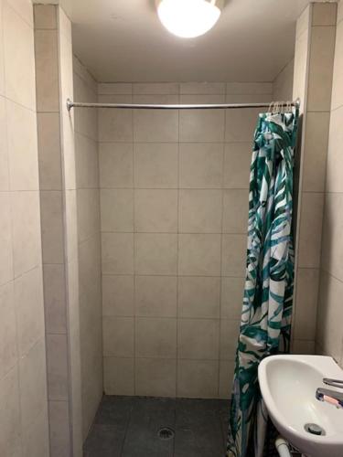 a bathroom with a shower and a sink at Bozo backpacker in Melbourne
